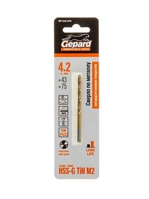 Сверло по металлу ц/х 4.2*43*75мм HSS TIN Gepard GP1342-075