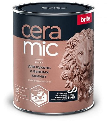 Краска в/д BRITE CERAMIC для кухонь и ванных комнат База А, 0,9л