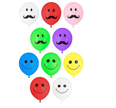 Шары воздушные 5 шт, 12", Смайл ,Усы Капитан Весельчак