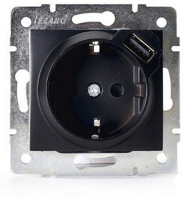 707-4288-181 KARINA мех. роз. СУ 1 мест. 16А земля + USB, чёрн. бархат (корп. ABS) 