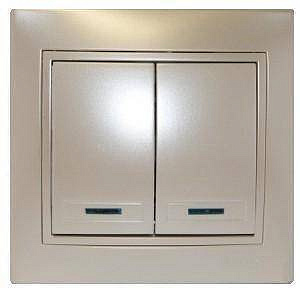 Переключатель 2- клавиши  с подсветкой , жемчужный белый перламутр 701-3030-112 