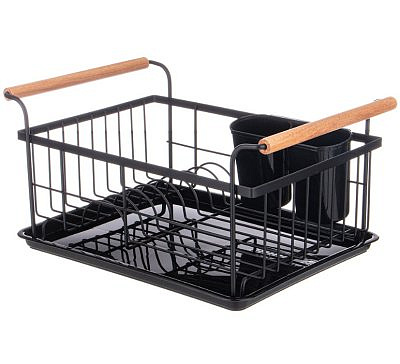 Сушилка для посуды с деревянными ручками черная 36*26*16,5 см 917-101