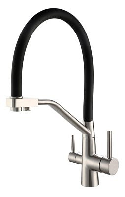 Смеситель для кухни ESKO K25 B R-излив нержавеющая сталь, с подключением к фильтру, черный