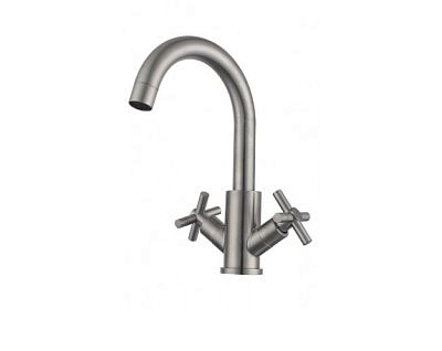 Смеситель для кухни FMARK FS8422 двуручный,сатин,нержавеющая сталь