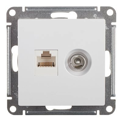 Механизм розетки 1место  комплект RJ45 категория 5E+TV белый  ATN000189