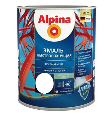 Эмаль ALPINA быстросохнущая по ржавчине RAL9003 полуматовый сигнально-белый 0,75л