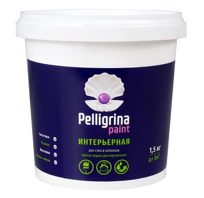 Краска в/д PELLIGRINA PAINT интерьерная влагостойкая белоснежная (1,5кг)
