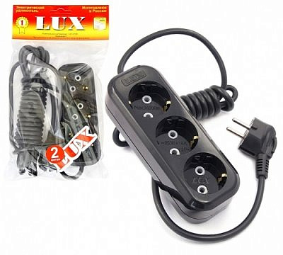 Удлиннитель сетевой У3-0 , 3-местный без заземления, 2м , черный