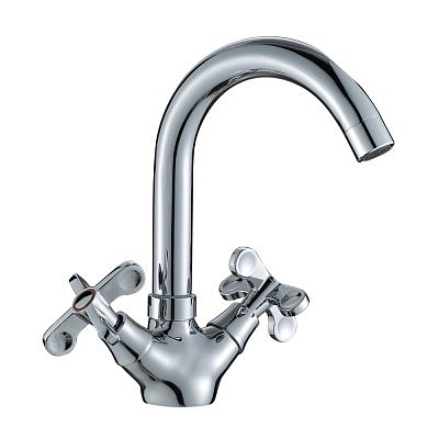 Смеситель для раковины ROSSINKA RS42-62 двухвентильный с поворотным изливом 143мм хром 