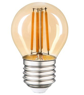 Лампа светодиодная Е27  7W 4500K 4K 45x76 шар G45 золотая филамент прозрачная  661432