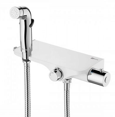 Смеситель для биде Lemark LM7169CW термостат с гигиеническим душем настенный,хром/белый