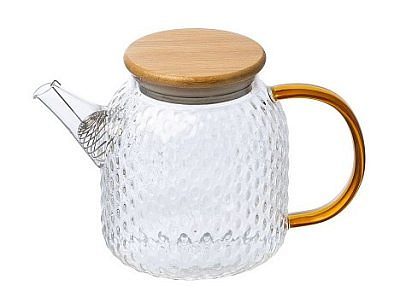 Чайник заварочный AROMA, боросиликатное стекло с рельефом, с крышкой из бамбука 1л 105040