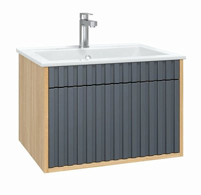 Тумба подвесная Оника Дайлер 60 графит, дуб сонома с раковиной Бергамо Нова 60 106151