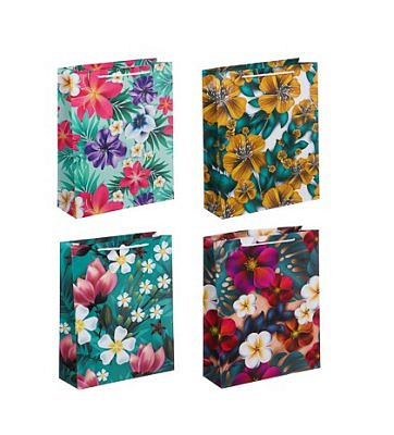 Пакет подарочный бумажный, 26x32x9 см, 4 дизайна , Цветочный узор LADECOR