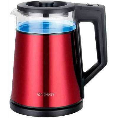 Чайник Energy E-200 1,2 л, стекло, красный, двойной корпус 107012