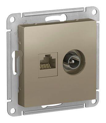 Механизм розетки TV+RJ45 Cat.5 Schneider Electric ATLASDESIGN, оконечная, шампань ATN000589
