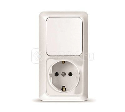 Переключатель вертикальный Олимп UNIVersal ОУ 1 клавиша + розетка с заземлением , белый (пластик) О0038