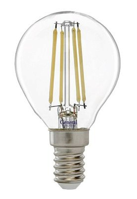 Лампа светодиодная Е14 15W 2700K 2K 35x98 нитевидная прозрачная GLDEN-G45S-15-230-E14-2700 661428 General филамент Шар 