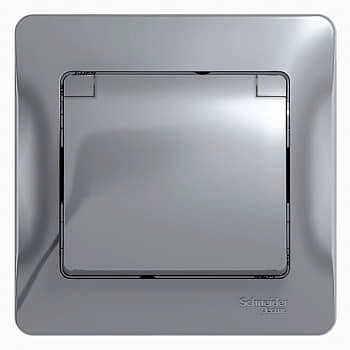 Розетка 1-м с заземлением защитные шторки с крышкой алюмин. SchE GLS000346