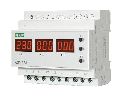 Реле контроля напряжения CP-723 (трехфазное; два режима работы - три однофазных реле или трехфазное 