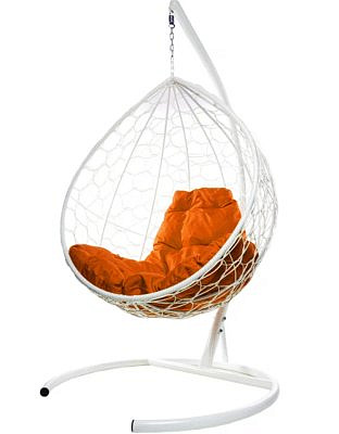 Подвесное кресло КАПЛЯ Ротанг (БЕЛЫЙ),подушка оранжевая