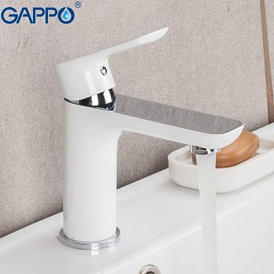 Смеситель для раковины Gappo G1048 белый хром Ф35 гайка