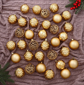 Набор шаров пластик d-6 см, 34 шт "Николь узоры" золото   6531949