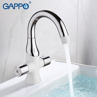 Смеситель для раковины Gappo G1049 белый хром Ф35 гайка