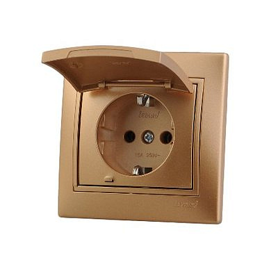 Розетка 701-1313-123 1гн керамика с/з с крышкой металлик золото Мира