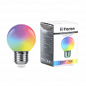 Лампа светодиодная Feron Е27 1ватт Белт Лайт G45 шар матовый RGB плавная смена цвета 70х45 LB37 38116