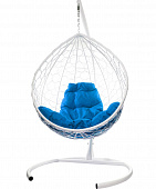 Подвесное кресло КАПЛЯ Ротанг (БЕЛЫЙ),подушка синяя в ассортименте
