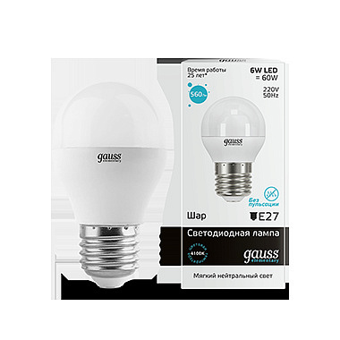 Лампа Gauss LED Globe EL  6w/4100 E27