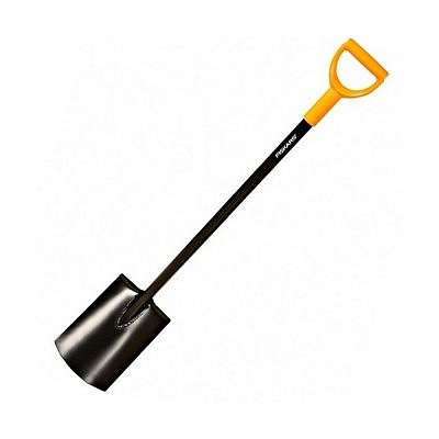 Лопата совковая с закругленным лезвием SOLID с черенком и ручкой//FISKARS