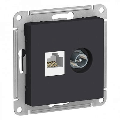 Механизм розетки TV+RJ45 Cat.5 Schneider Electric ATLASDESIGN, оконечная, карбон ATN001089