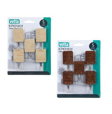 Крючки самоклеящиеся, VETTA   5 шт, принт под "Дерево", металл, PS, 2 цвета 440-374