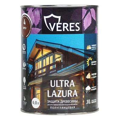 Пропитка VERES Ультра лазура №4 Орех 0,8л VU-10