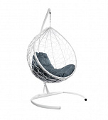 Подвесное кресло КАПЛЯ Ротанг (БЕЛЫЙ),подушка серая