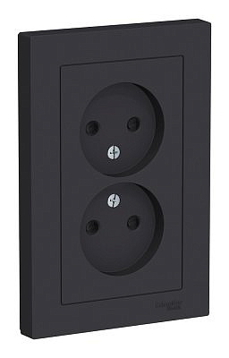 Механизм розетки двухместной Schneider Electric ATLASDESIGN, скрытый монтаж, со шторками, карбон ATN001022