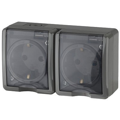 Евророзетка 2-м земля шторки крышка ОП серый 16А IP54 11-2404-03 Era Эксперт