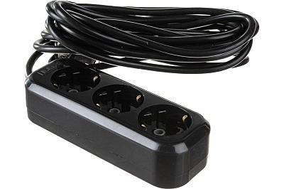 Удлиннитель сетевой У3-Е , 3-местный с заземлением, 5м , черный