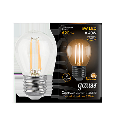яЛампа Gauss LED-F Globe  5W/2700 E27  Filament прозрачная 80х45