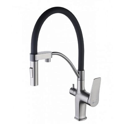 Смеситель для кухни Lemark LM3761GM Bronx с гибким изливом,с подключением к фильтру графит 