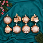 Набор шаров пластик d-6 см, 8 шт "Изабель" грани, золото   9510591