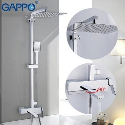 Душевая система Gappo G2418-1 с верхним душем,поворот.излив,хром.