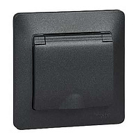 Розетка 1-м с заземлением защитные шторки с крышкой антрацит SchE GLS000746