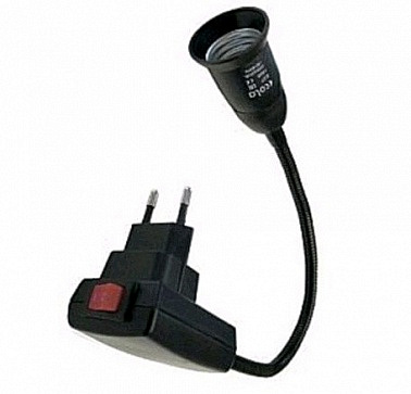 Переходник вилка-патрон Е27 гибкий 300мм с выкл. черный