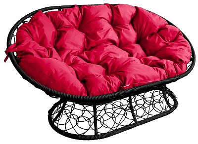 Диван "МАМАСАН" Ротанг (ЧЕРНЫЙ),подушка красная