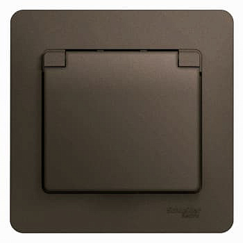 Розетка 1-м с заземлением защитные шторки с крышкой шоколад SchE GLS000846