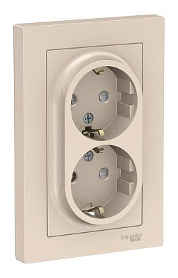 Механизм розетки двухместной с рамкой Schneider Electric ATLASDESIGN скрытый монтаж с заземлением со шторками винтовые клеммы бежевый ATN000226