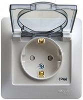Розетка 1-м с заземлением защитные шторки с крышкой перламутр. IP44  SchE GLS000648